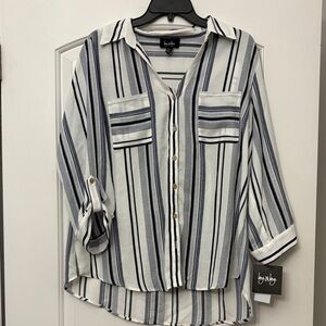 by & by White and Navy Striped Button-Down Shirt